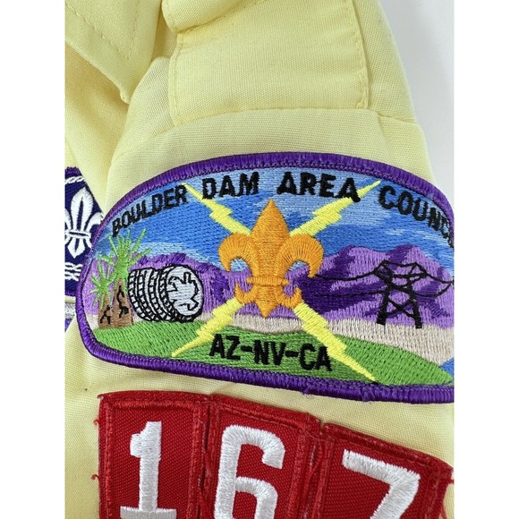 Official BSA Boy Scout Adult Shirt Size 42 Yellow some Patches still on… - Picture 3 of 11
